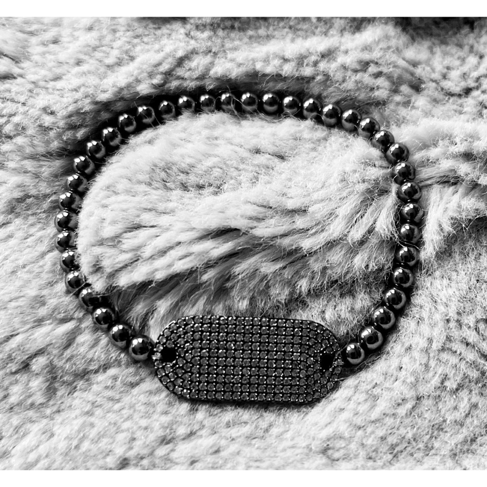 Pave Tag, Beaded Bracelet